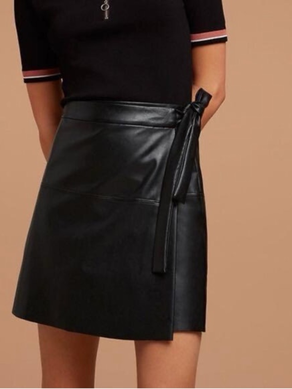 Aritzia Wilfred Black Faux Leather Wrap Mini Skirt